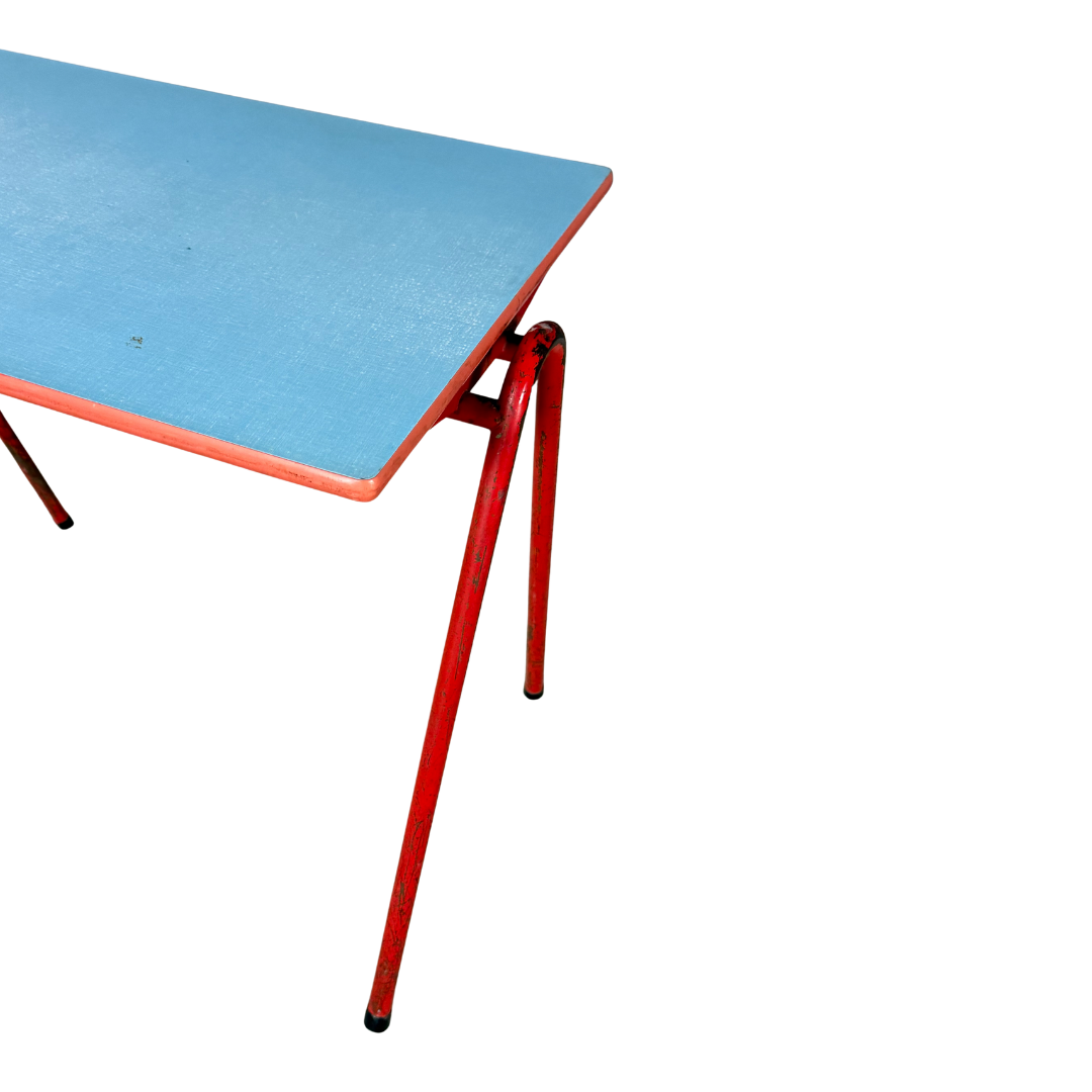 1950s French : pair small formica and lacquered steel school tables