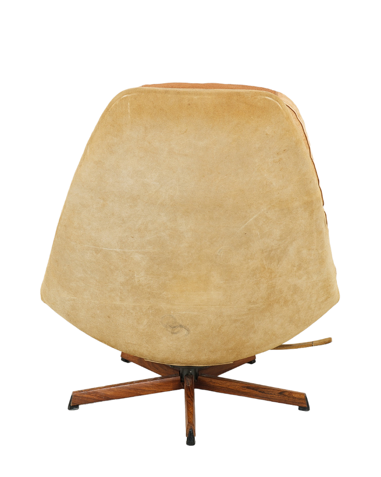 1960s Arnold Madsen : light tufted leather Model MS68 lounge chair, Denmark