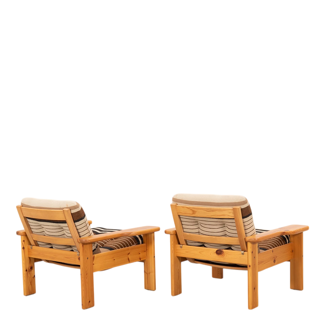 1969 Yngve Ekström : pair pinewood "Kontra" lounge chairs