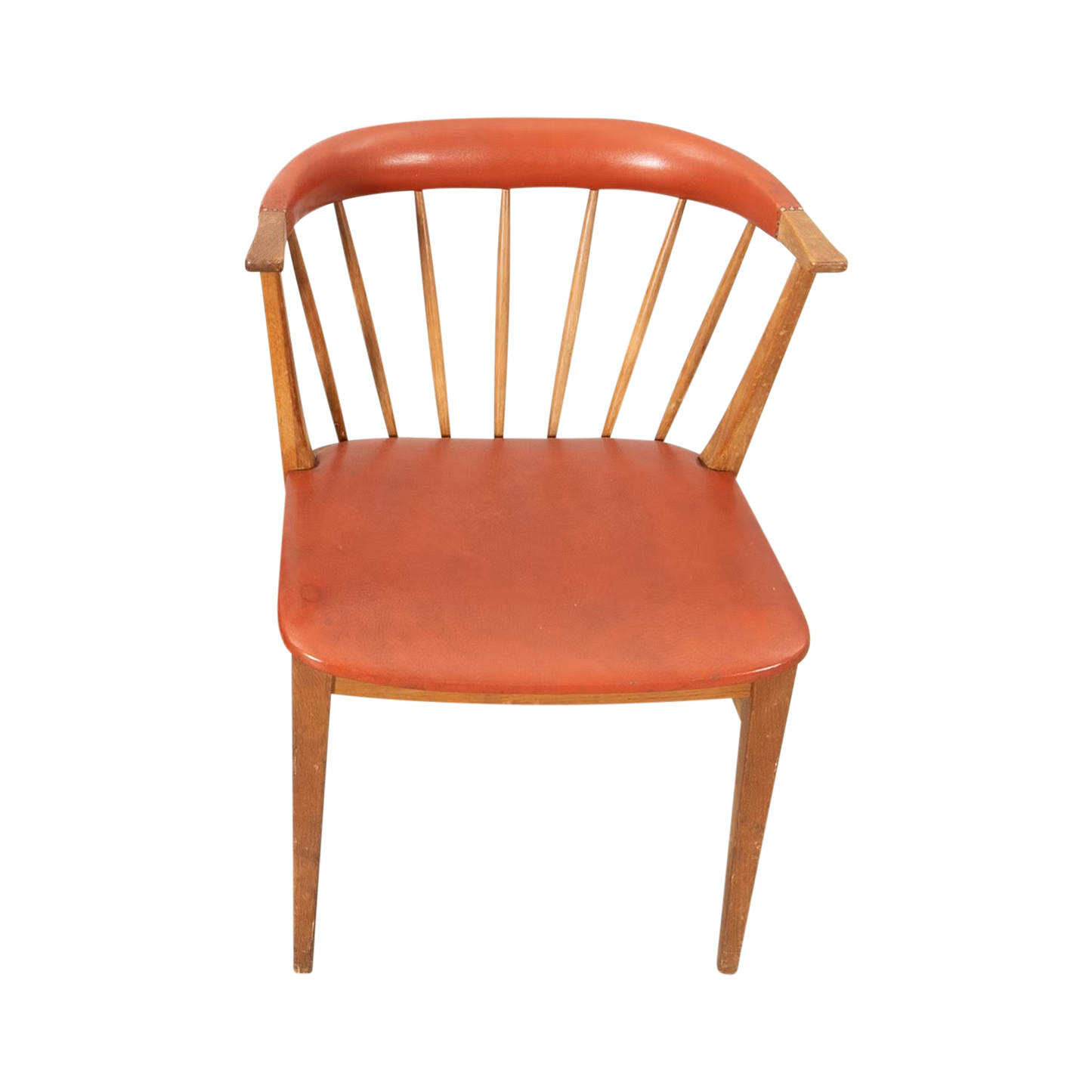 1950s Swedish : fanned spindle-back “cocktail chair” w/leatherette seating