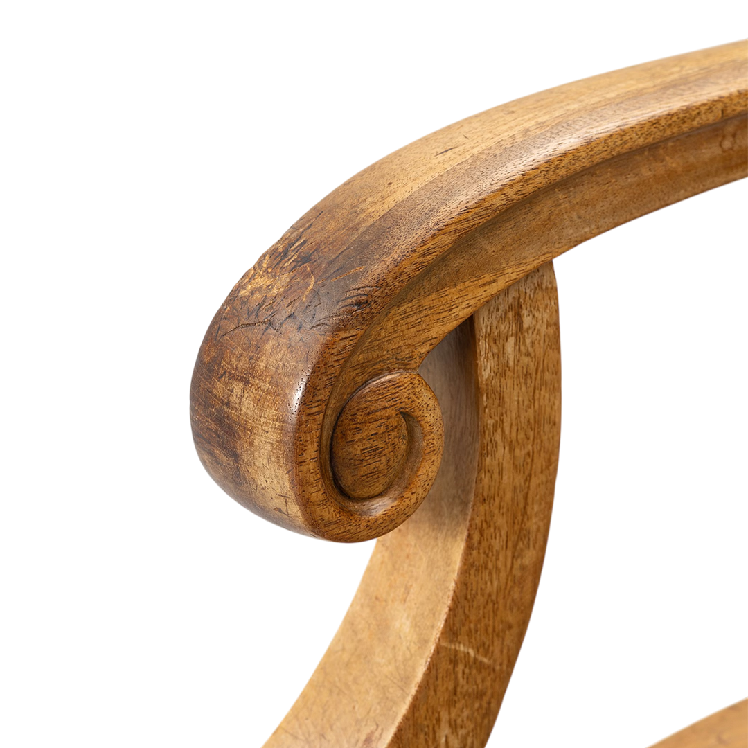 1830s Karl Johan : scroll arm mahogany armchair w/laurel leaf detail