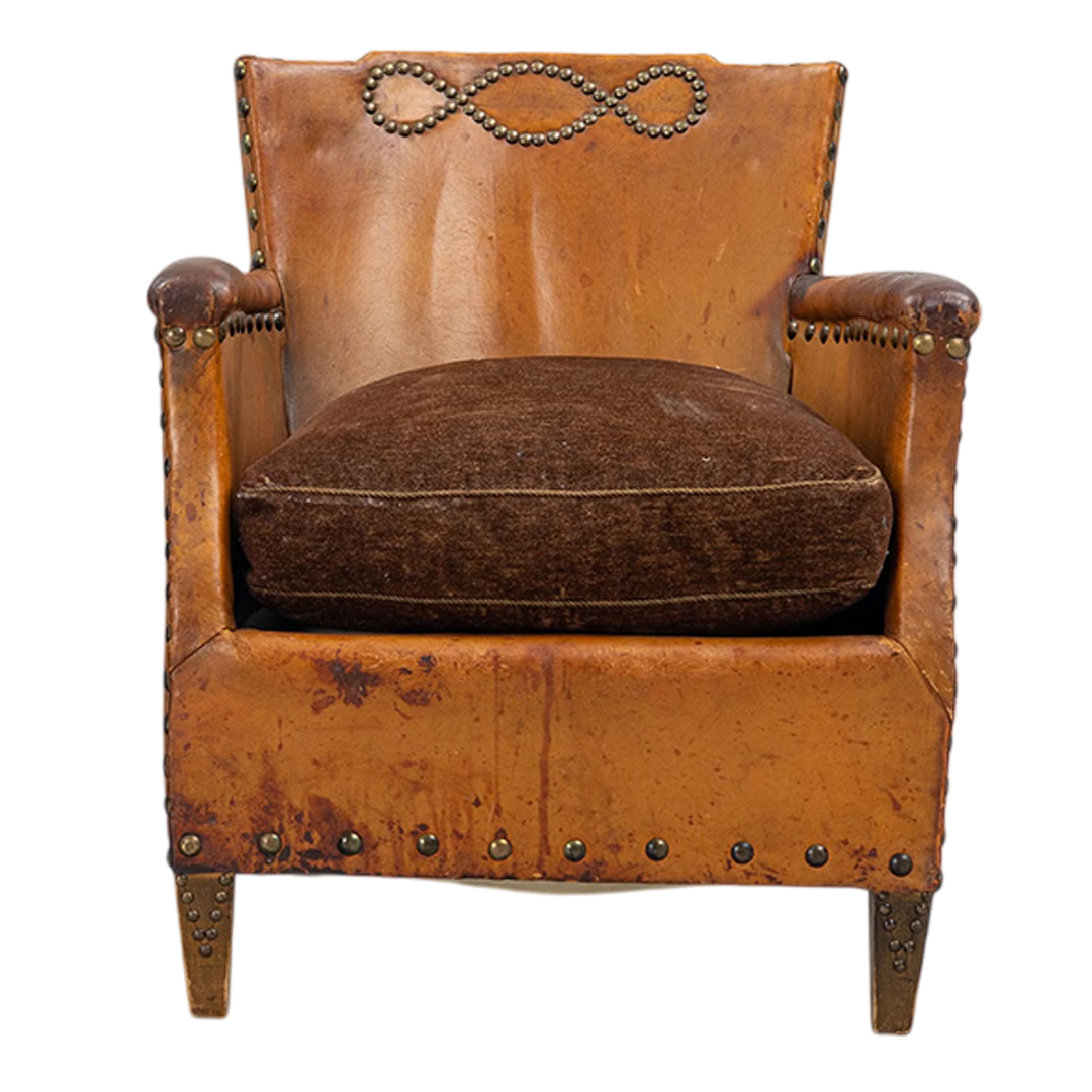 1930s Otto Schulz : pair Art Deco leather armchairs w/bo-point