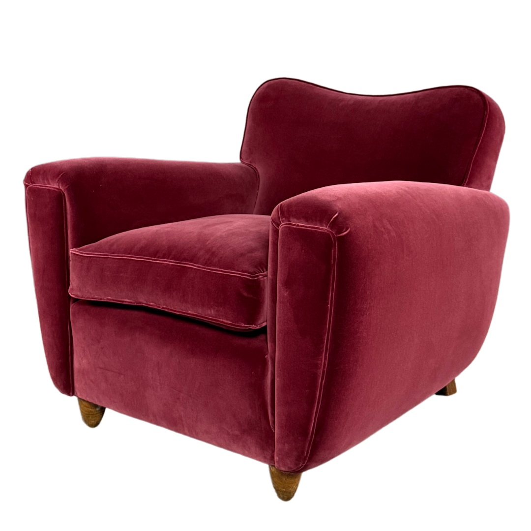 1940s Italian : pair classic velvet modernist club chairs