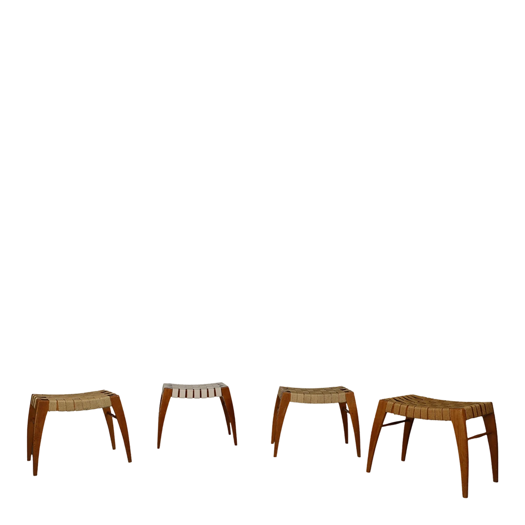 1950s Jan Vaněk : cotton strap stool for Krásná Jizba, Czech
