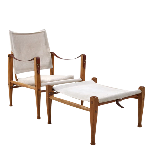 Kaare Klint 1930s design : safari chair + ottoman, Rud. Rasmussen
