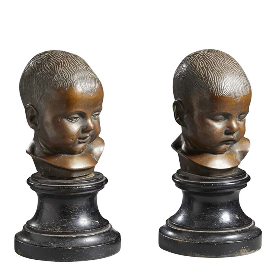 Italian c1900 : pair of bronze baby heads