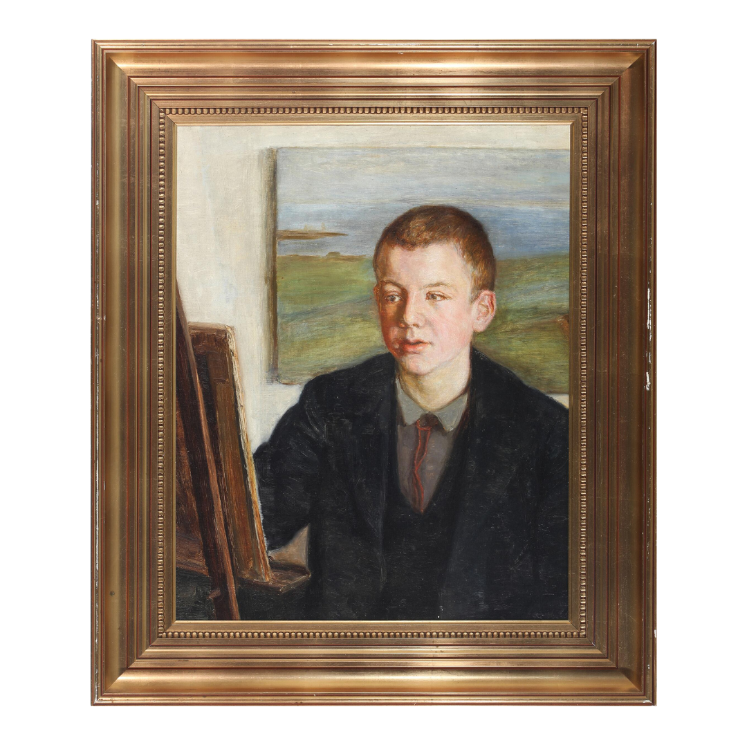 Early 20thc Danish : portrait of a young artist at his easel