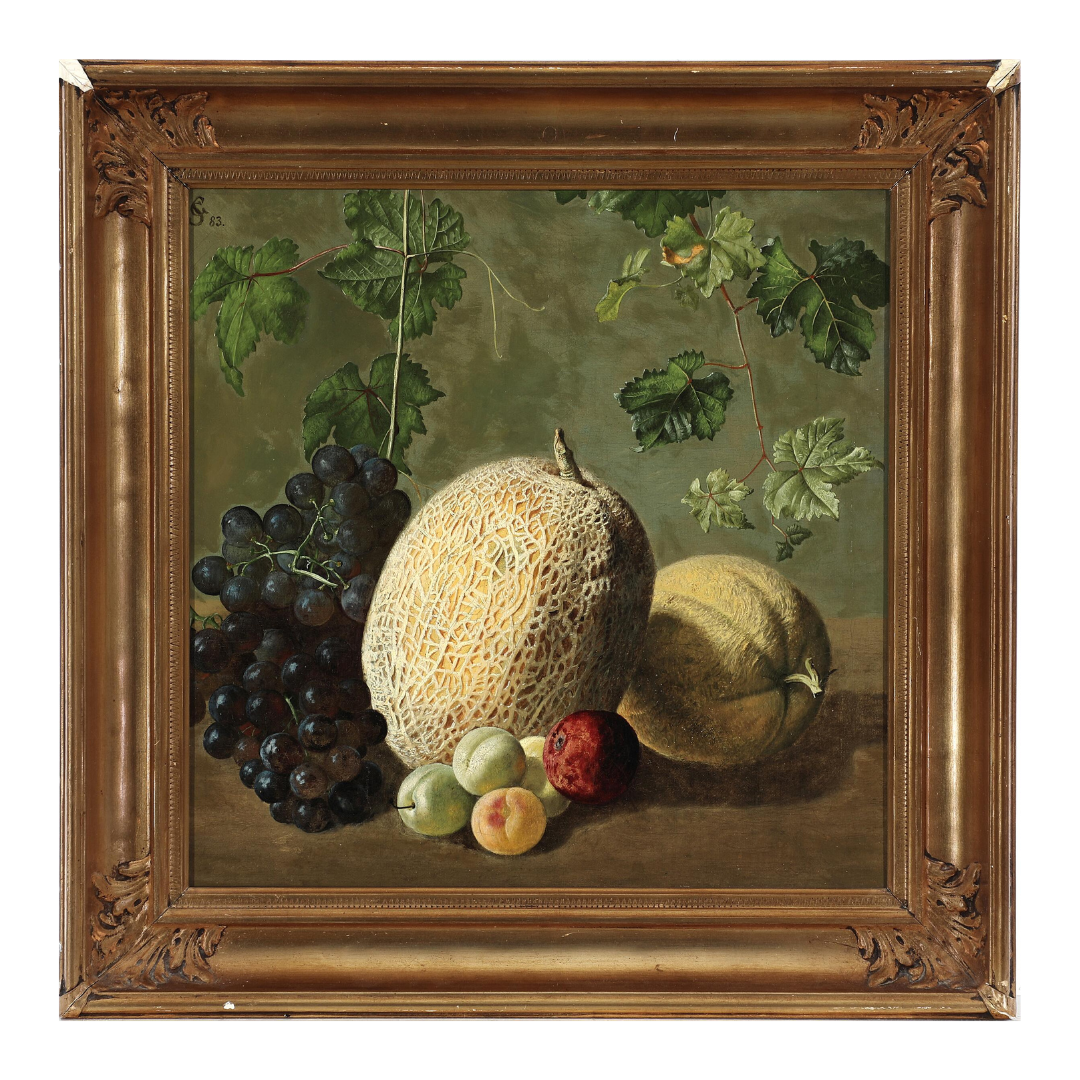 19thc Danish : still life with fruits and vine, o/c