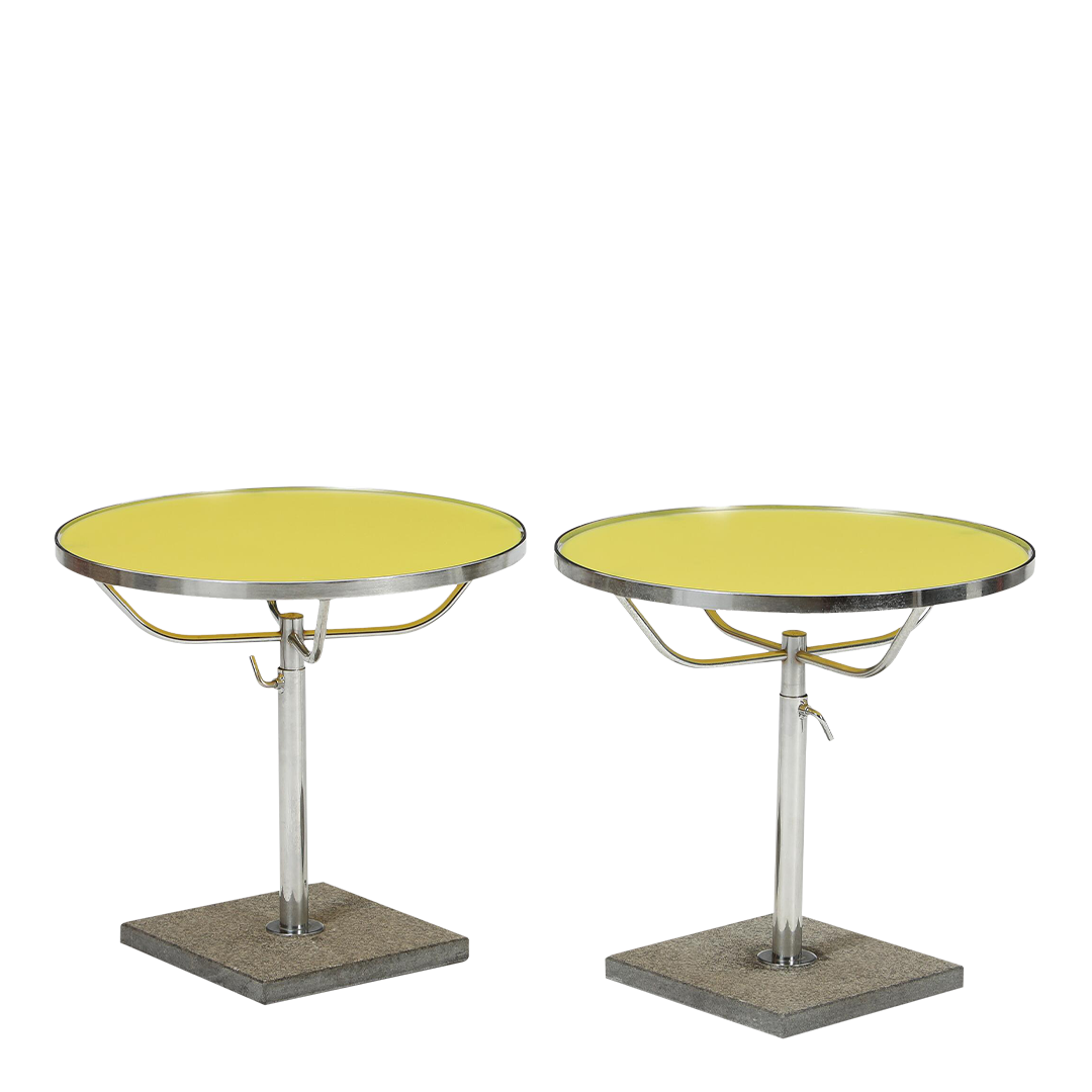 1980s DUX Sweden : pair 20" chromed side tables w/yellow glass tops