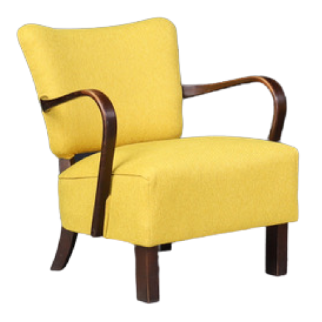 1930s Jindřich Halabala : Model H-237 bentwood armchair in yellow wool, pair