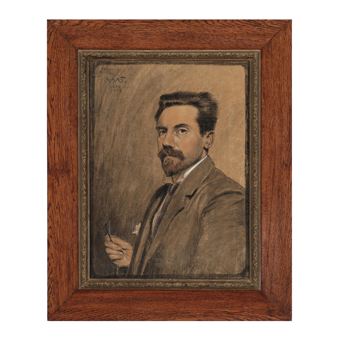 c1919 Walter Schwartz : artist's self portrait in charcoal