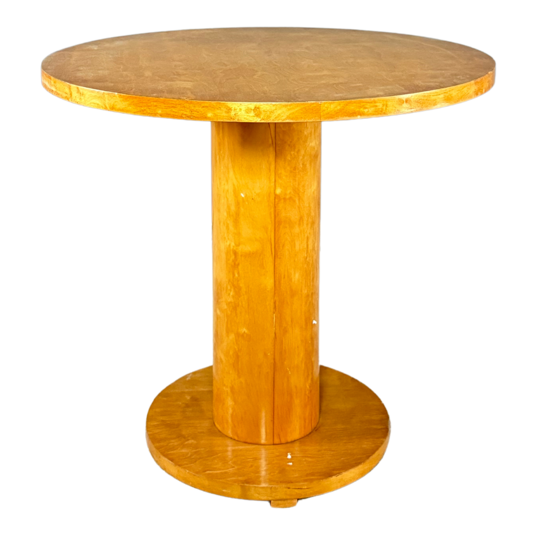 1950s French : golden birch 27.6" round pedestal table