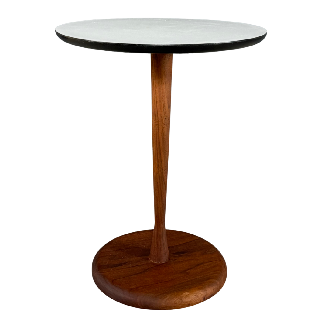 Mid-century : teakwood side table w/circular laminate top, USA
