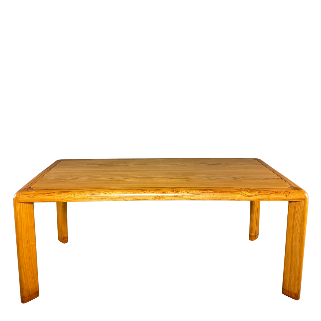1970s Italian Modernist : solid ashwood dining table w/curved sides