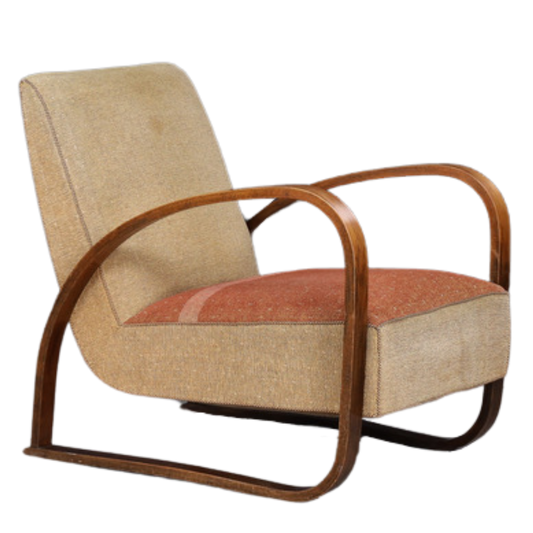 1930s Jindřich Halabala : modernist "Arc" Model 70 beechwood lounge chair