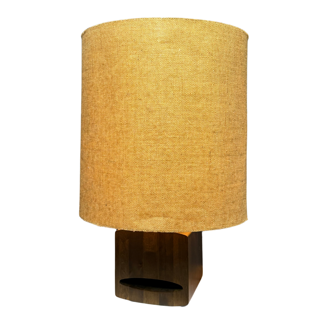 1970s Vladimír Nývlt : beechwood 29" table lamp, Prague