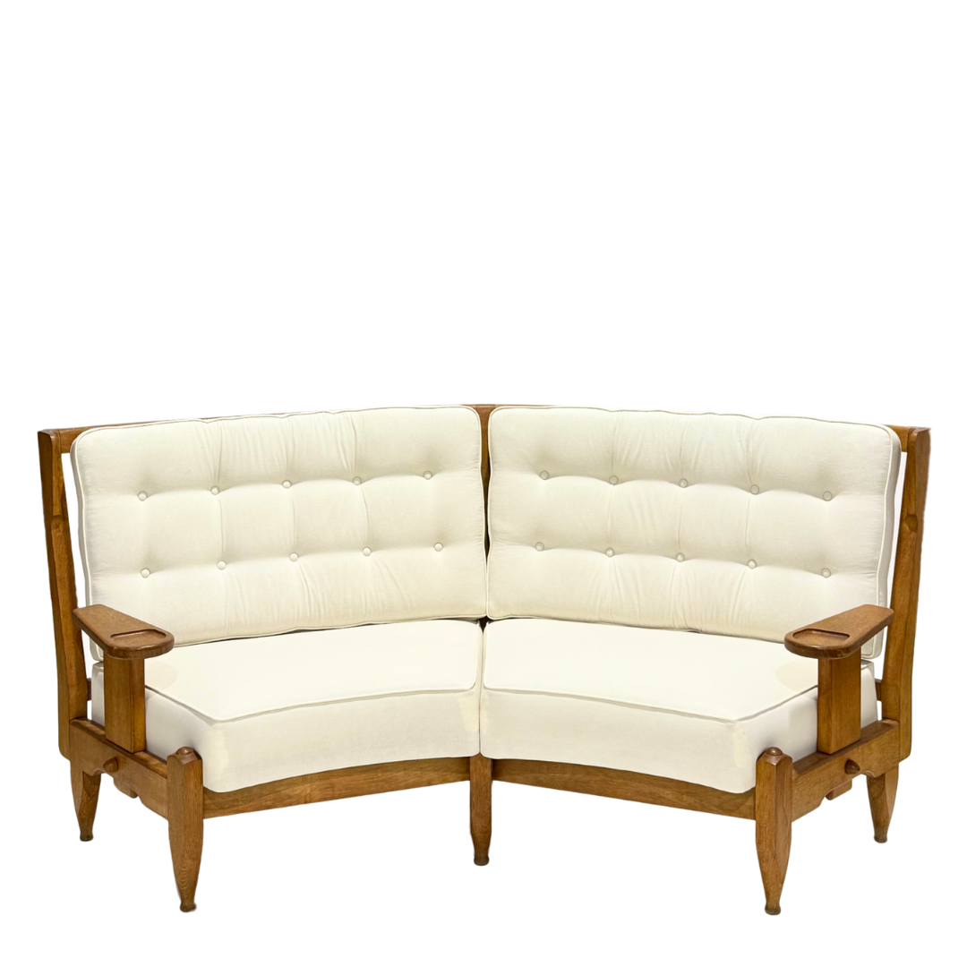 1950s Guillerme and Chambron : solid oakwood curved settee