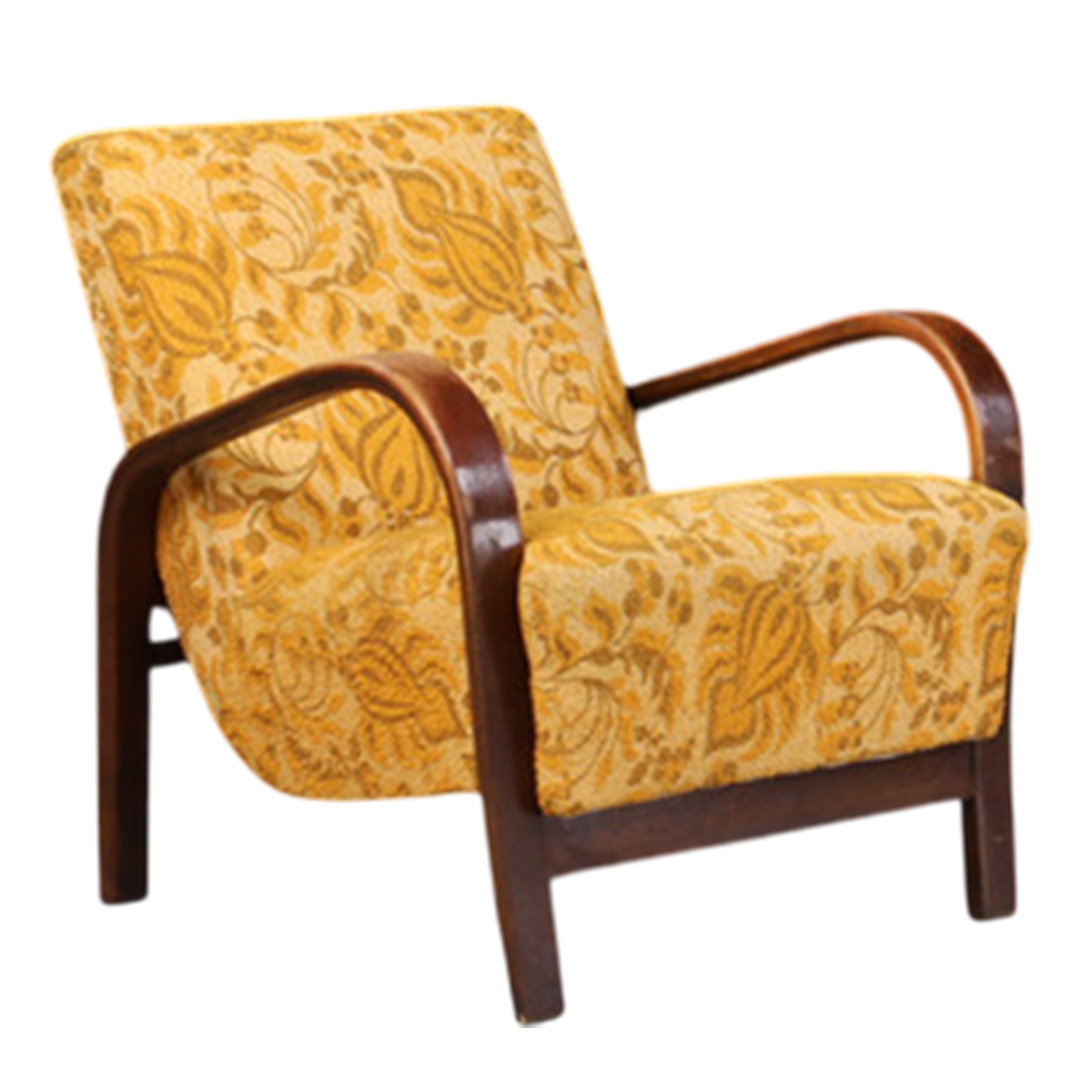 1950s Koželka and Kropácek : bent beechwood armchair, gold floral