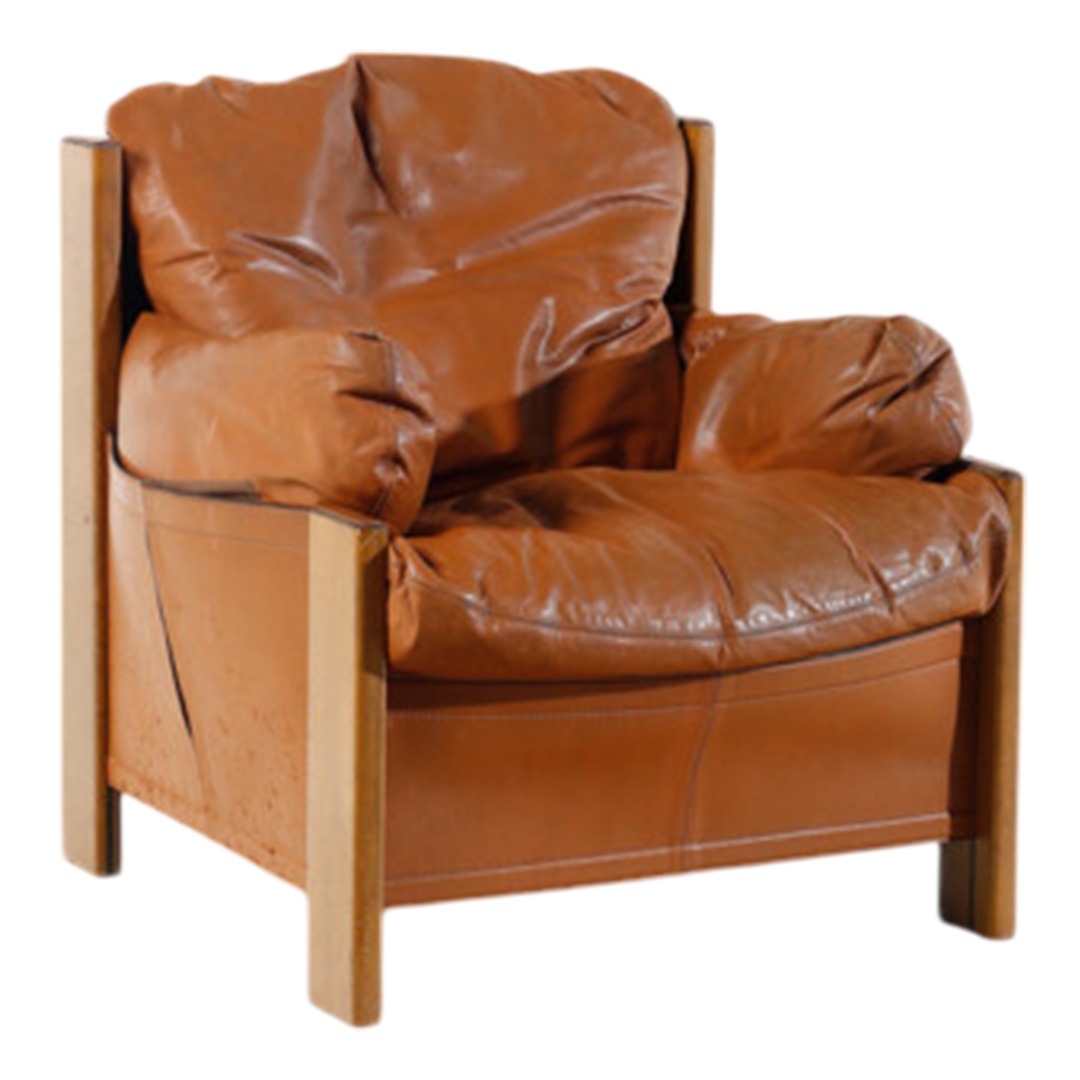 1980s Afra & Tobia Scarpa : "Artona" leather bergere lounge chair