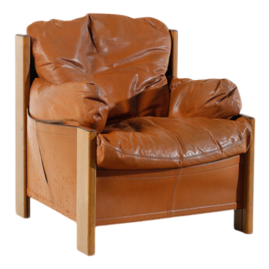 1980s Afra & Tobia Scarpa : "Artona" leather bergere lounge chair