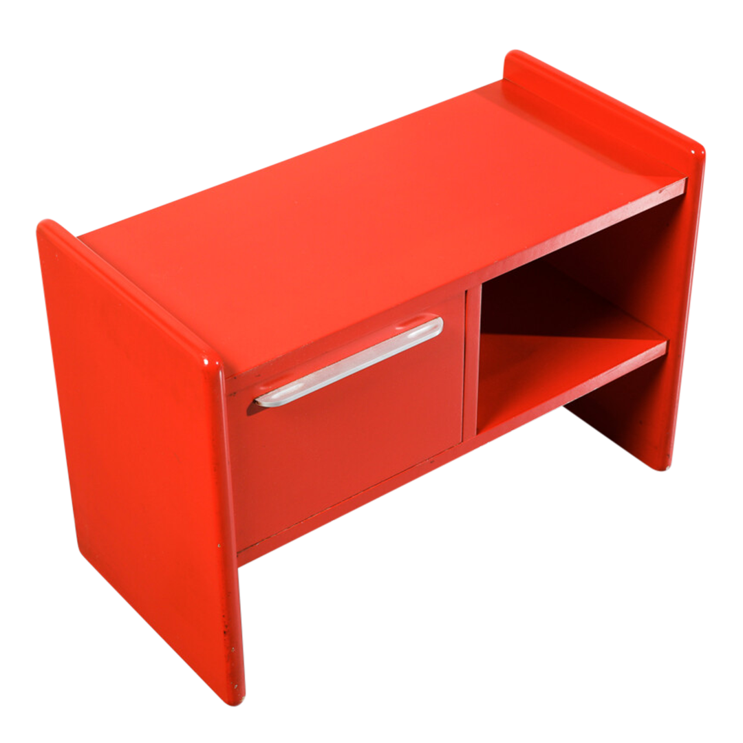 1980s Italian : pair of red-lacquered wood bedside tables