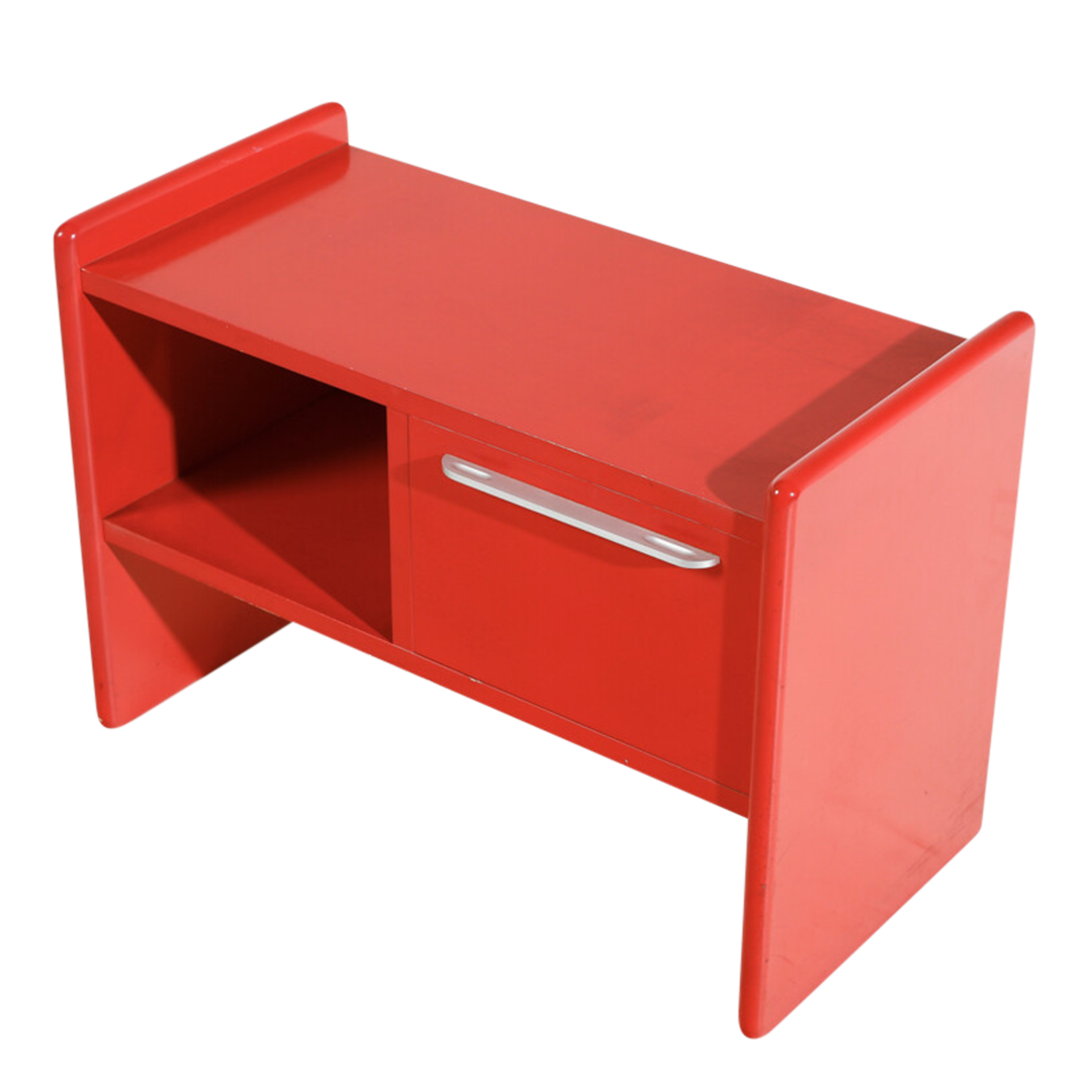 1980s Italian : pair of red-lacquered wood bedside tables
