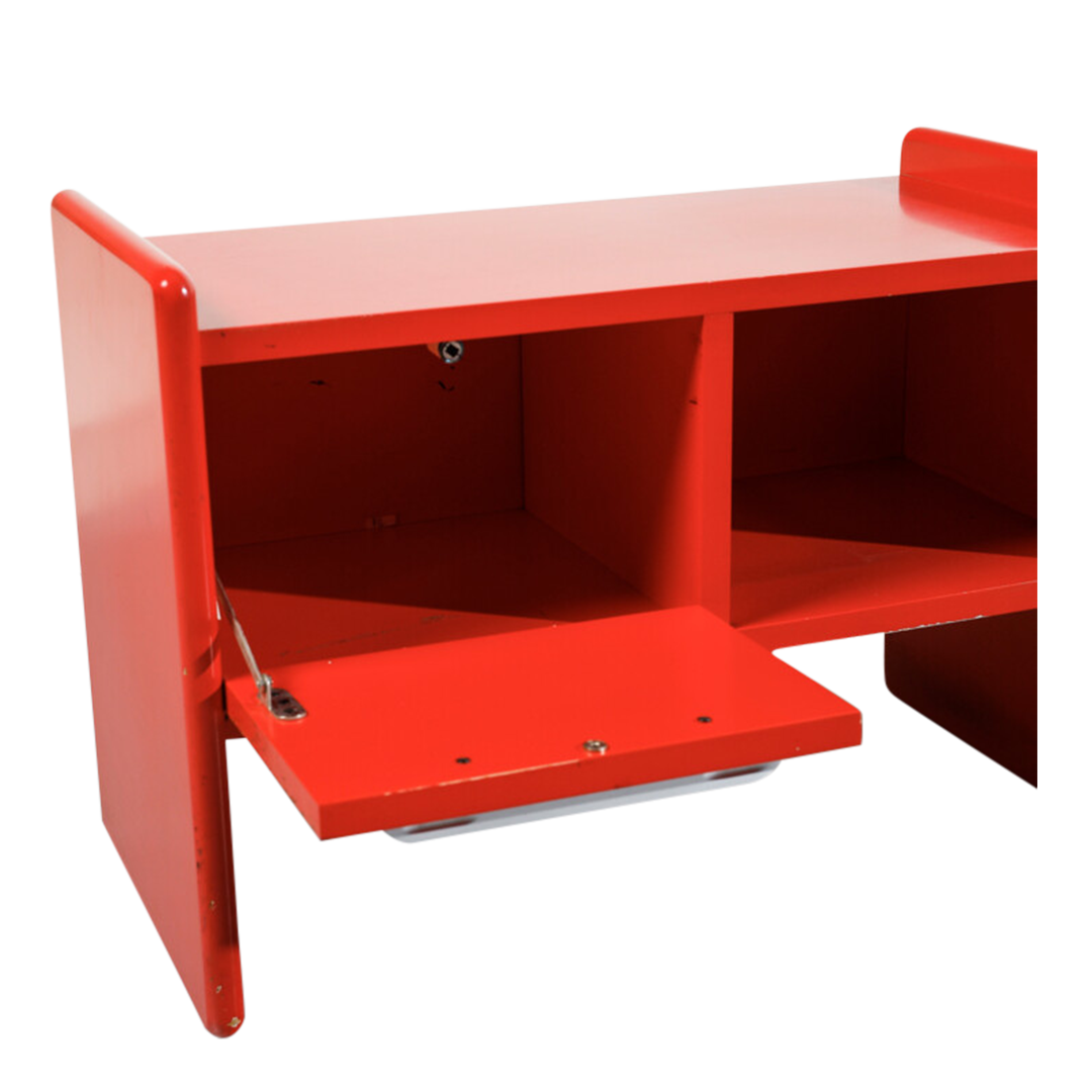 1980s Italian : pair of red-lacquered wood bedside tables