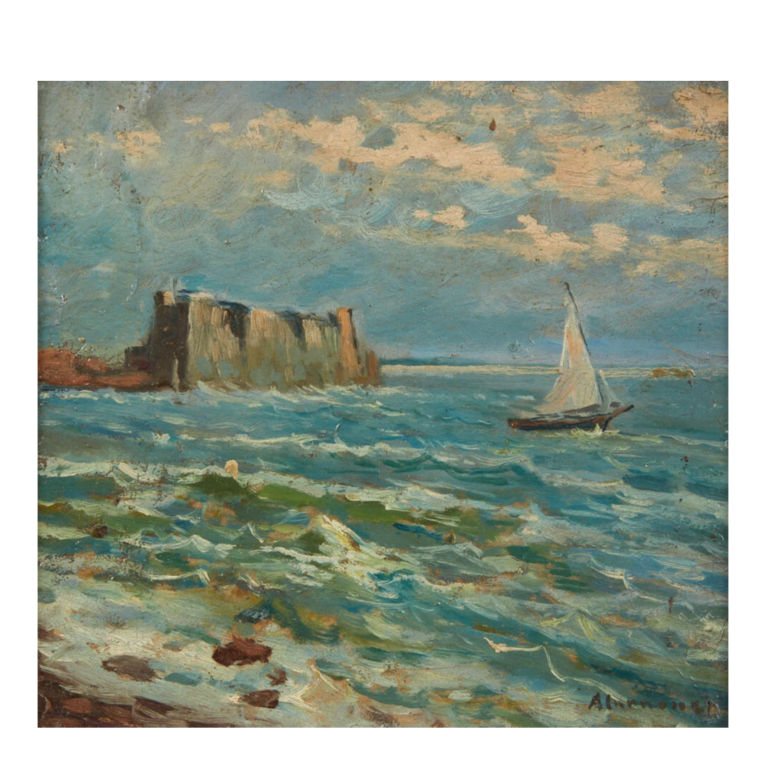 20thc Angelo Cannone : Boat in the Gulf of Naples, Italy