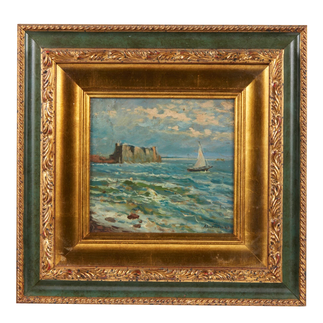 20thc Angelo Cannone : Boat in the Gulf of Naples, Italy