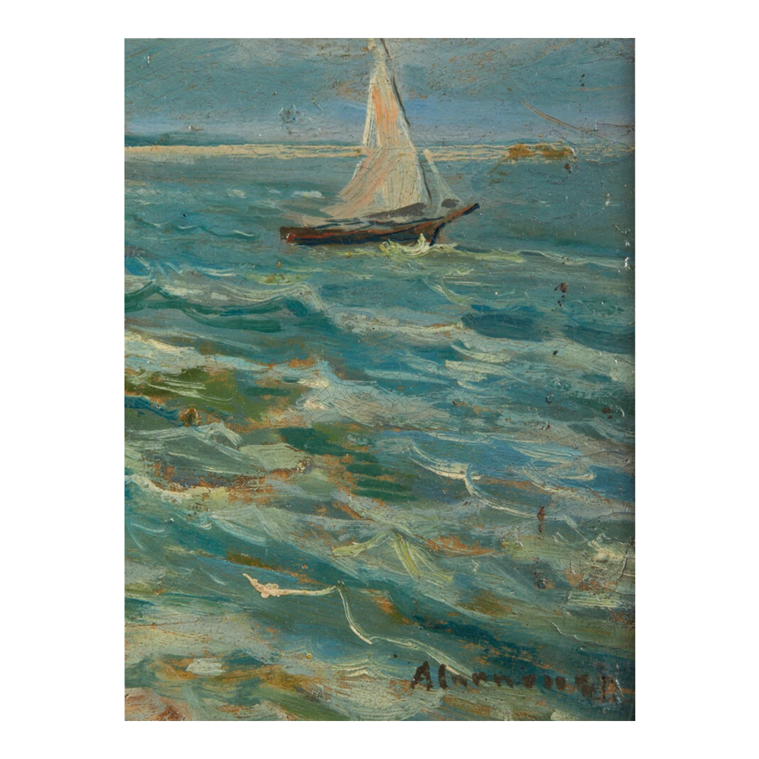 20thc Angelo Cannone : Boat in the Gulf of Naples, Italy