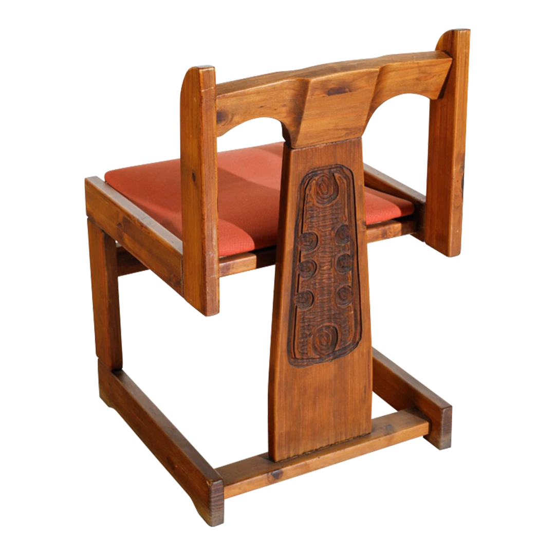 Set six 1980s Italian : hand carved Brutalist dining chairs