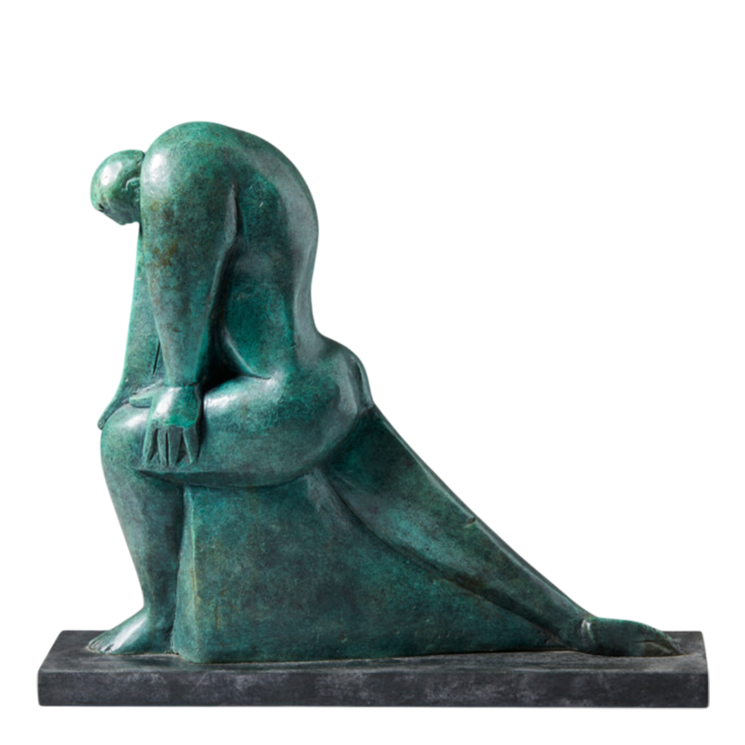 1981 Susan Luppino : modernist bronze "Uoma in Ginocchio" sculpture