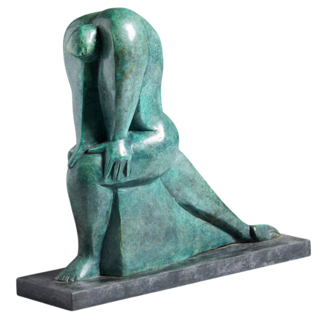 1981 Susan Luppino : modernist bronze "Uoma in Ginocchio" sculpture