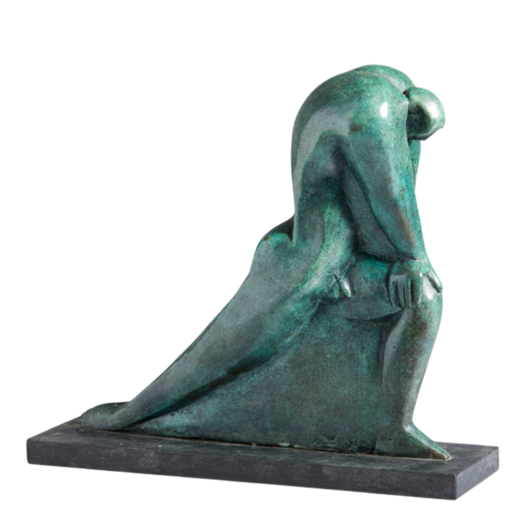 1981 Susan Luppino : modernist bronze "Uoma in Ginocchio" sculpture