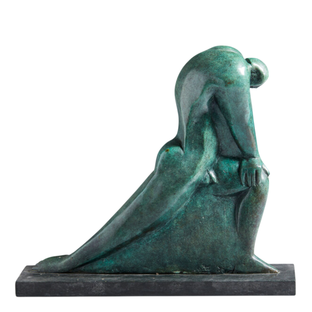 1981 Susan Luppino : modernist bronze "Uoma in Ginocchio" sculpture