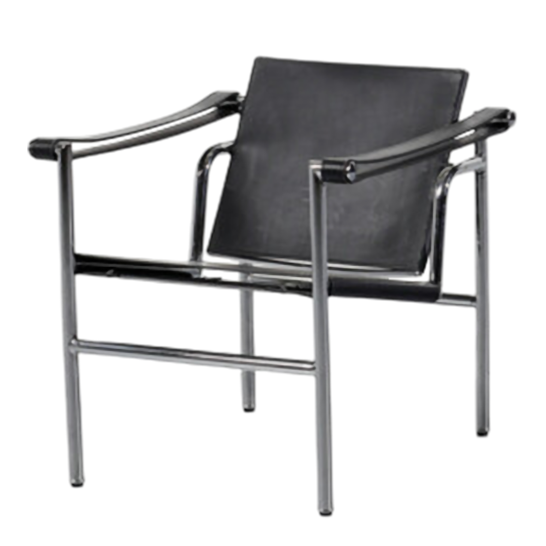 20thc Model LC1 style: steel and leather chair, manner of Le Corbusier