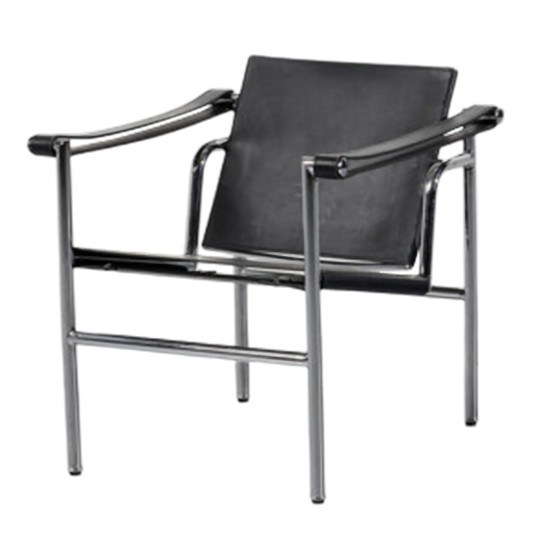 20thc Model LC1 style: steel and leather chair, manner of Le Corbusier
