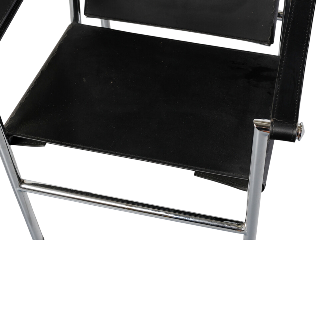 20thc Model LC1 style: steel and leather chair, manner of Le Corbusier