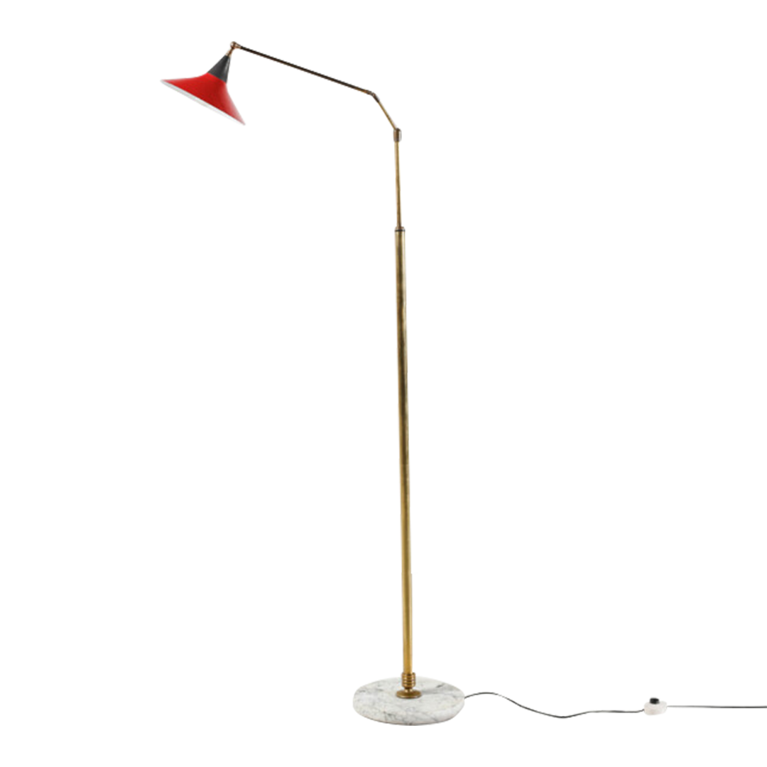 1950s Italian : classic brass & red shade floor lamp
