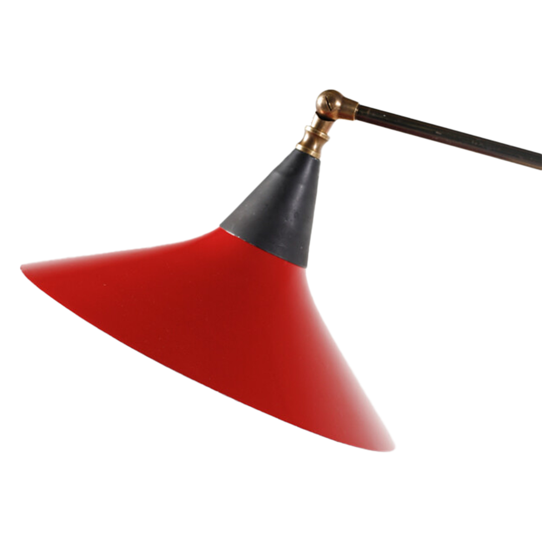 1950s Italian : classic brass & red shade floor lamp