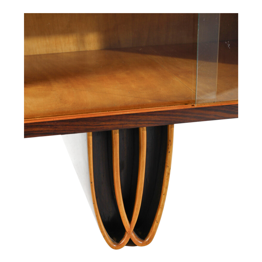 1930s Italian : 67" Brazilian rosewood sideboard w/display cabinet