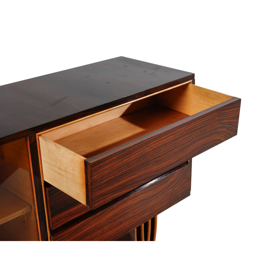 1930s Italian : 67" Brazilian rosewood sideboard w/display cabinet