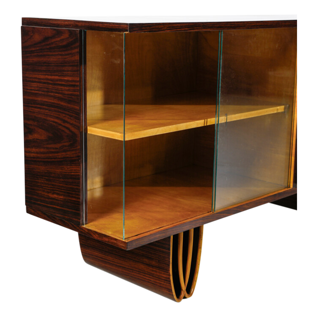 1930s Italian : 67" Brazilian rosewood sideboard w/display cabinet