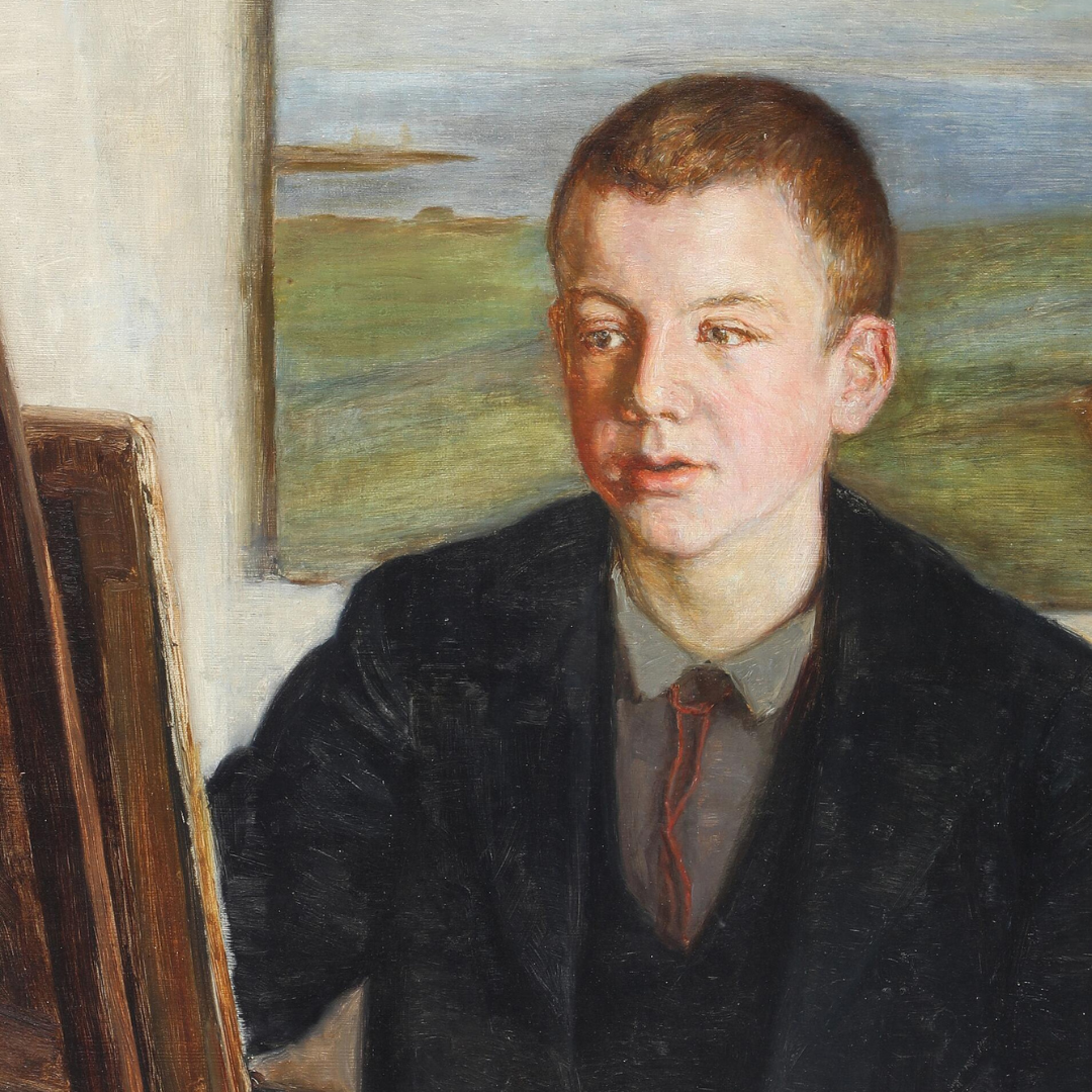 Early 20thc Danish : portrait of a young artist at his easel
