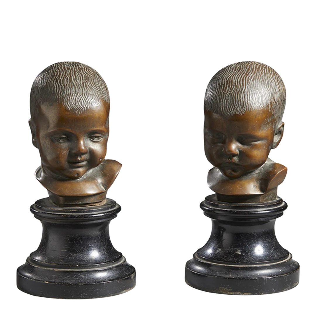 Italian c1900 : pair of bronze baby heads