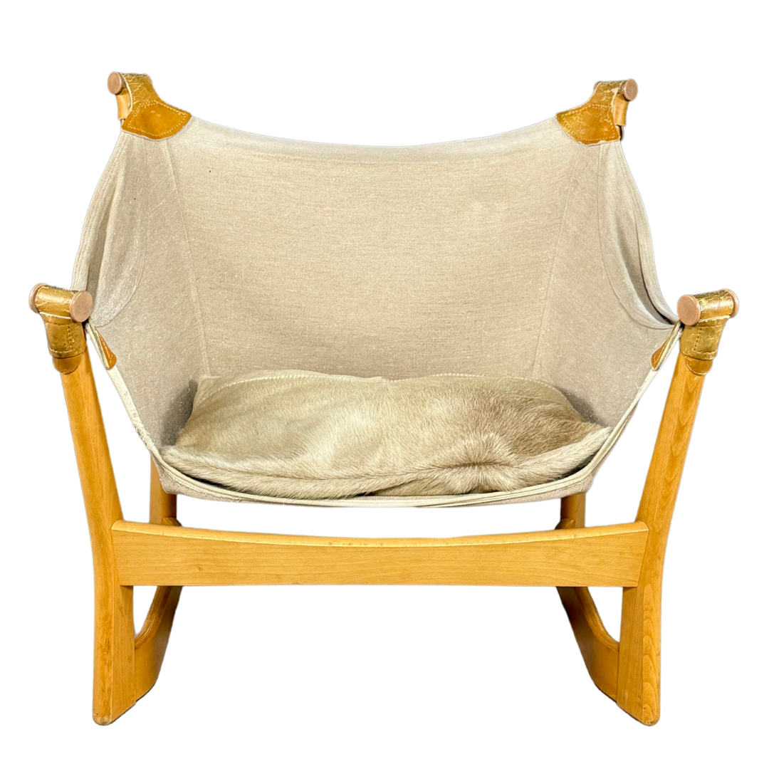 1960s Tormod Alnaes : beechwood "Trega" lounge chair, w/hide cushion