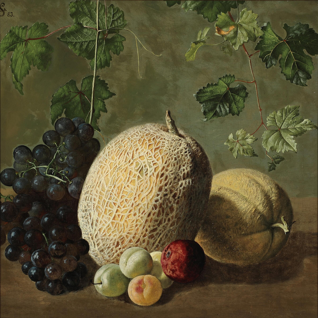19thc Danish : still life with fruits and vine, o/c