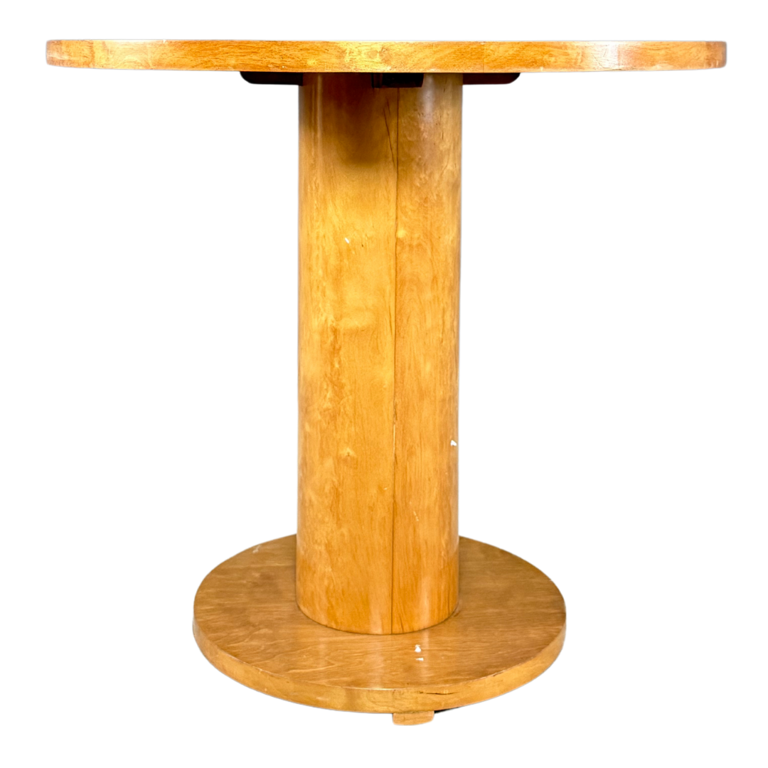 1950s French : golden birch 27.6" round pedestal table