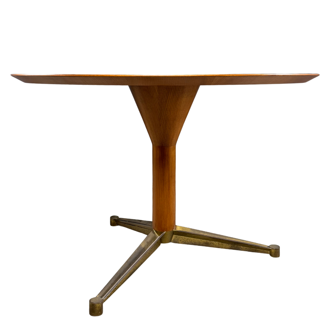 1950s Italian : sunburst top walnut and brass 45" center table