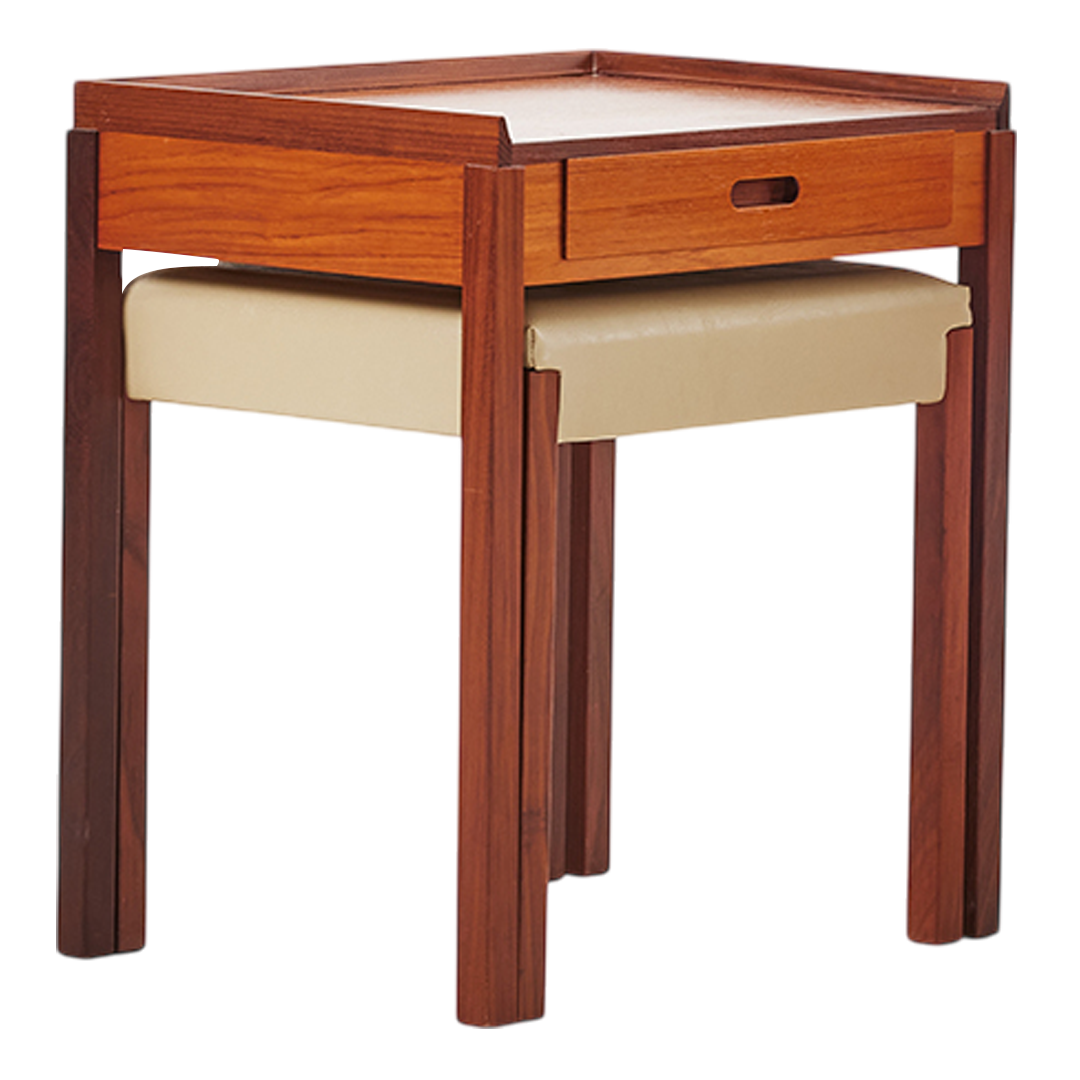 1960s Danish Design : pair teakwood side tables with underlying stool